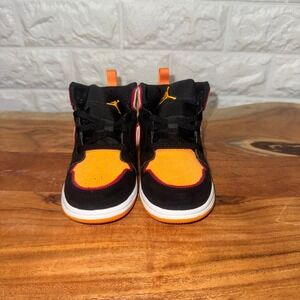 Jordan 1 Mid SE TD Black Vivid Orange Cardinal Red FJ4926-008 Kids Size 8C